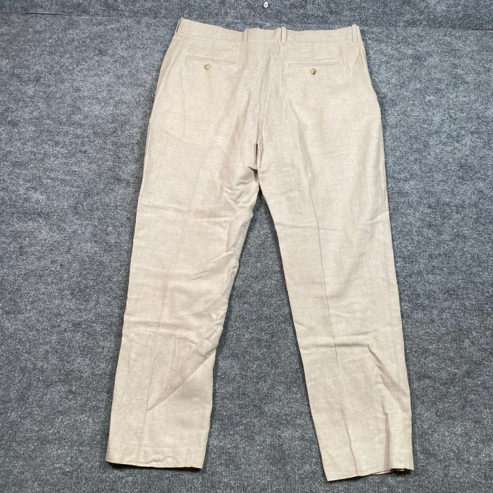 Perry Ellis Mens Tan Linen Blend Flat Front Dress Pants Trousers 38x32 Beige